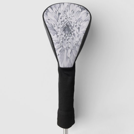 Grijze en Witte Dahlia Bloem Golfheadcover (Voorkant)