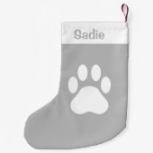 Grijze en witte dog Silhouette met aangepaste naam Kleine Kerstsok (Achterkant)