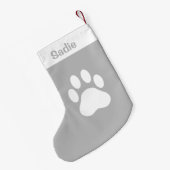 Grijze en witte dog Silhouette met aangepaste naam Kleine Kerstsok (Achterkant (Hangend))