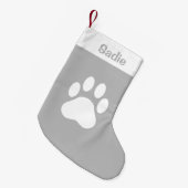 Grijze en witte dog Silhouette met aangepaste naam Kleine Kerstsok (Voorkant (Hangend))