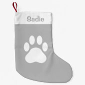 Grijze en witte dog Silhouette met aangepaste naam Kleine Kerstsok (Voorkant)
