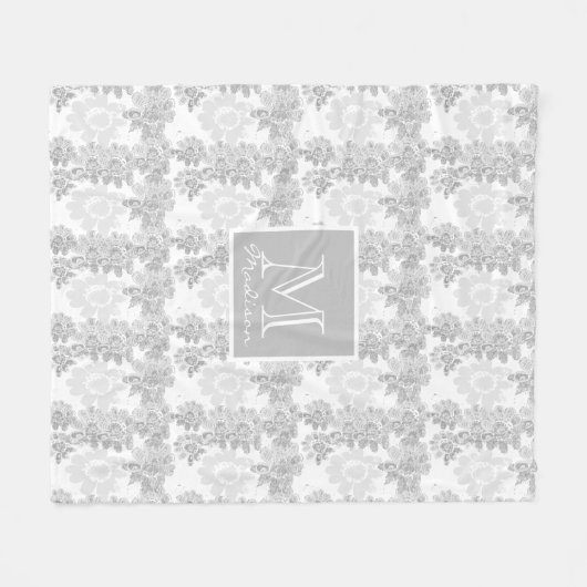 Grijze en witte Floral Monogram Fantasy Fleece (Voorkant (Horizontaal))