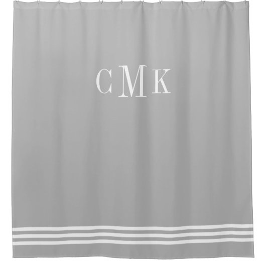Grijze en witte geavanceerde strips en monogram douchegordijn (Voorkant)