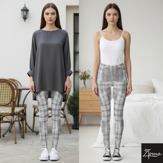 grijze en witte geruite leggings