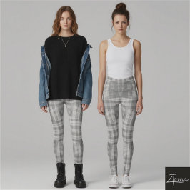 grijze en witte geruite leggings