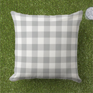Grijze en witte gingham Pset Pattern Buitenkussen
