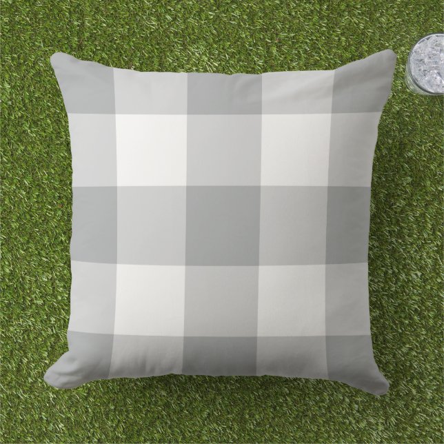 Grijze en witte gingham Pset Pattern Buitenkussen (Gras)