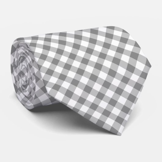 Grijze en witte gingham stropdas (Opgerold)