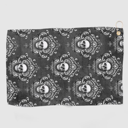 Grijze en witte gothische schedel golfhanddoek (Horizontaal)