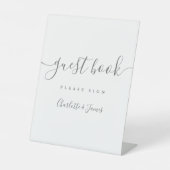 Grijze en witte handtekening script gastensignatuu reclamebord met voetstuk (Voorkant)