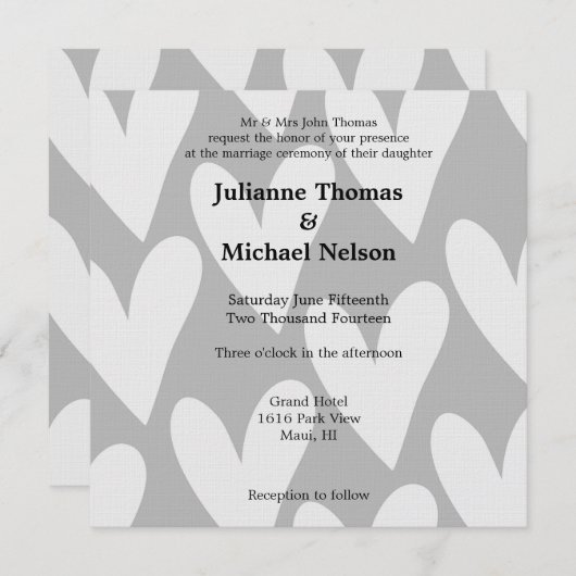 Grijze en witte harten bruiloft kaart (Voorkant / Achterkant)