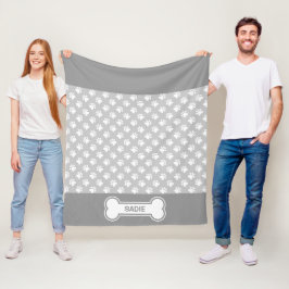 Grijze En Witte Hond Poot En Bot Met Naam Fleece Deken