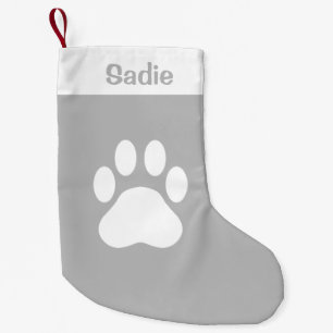 Grijze en witte hondenpoot silhouet met aangepaste kleine kerstsok