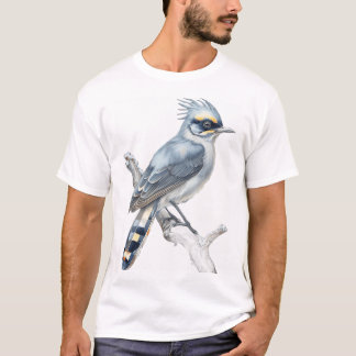 Grijze en Witte Illustratie van Zeldzame Vogel – E T-shirt