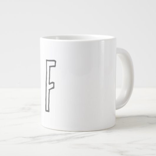 Grijze en witte Initiaal Letter Monogrammed Plain Grote Koffiekop (Voorkant rechts)