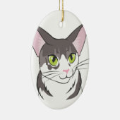 Grijze en witte kat keramisch ornament (Rechts)