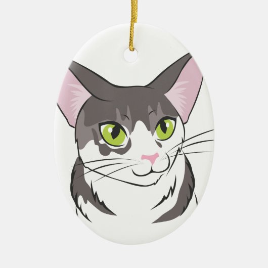 Grijze en witte kat keramisch ornament (Voorkant)