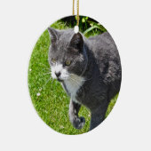 Grijze en witte kat keramisch ornament (Rechts)