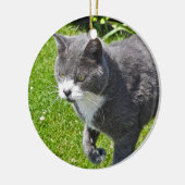 Grijze en witte kat keramisch ornament (Links)