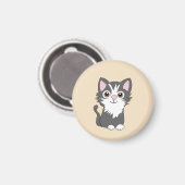 Grijze en witte kat magneet (Voorkant / Achterkant)