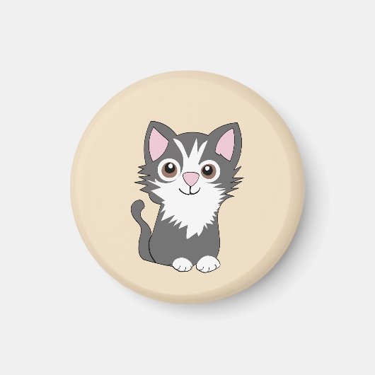 Grijze en witte kat magneet (Voorkant)