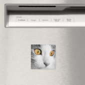 Grijze en Witte Kat Magneet (Insitu (Vaatwasser))