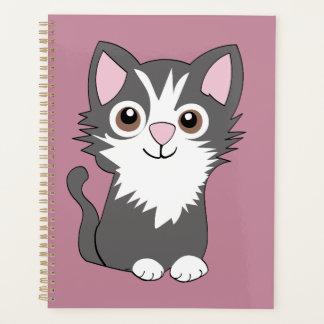Grijze en witte kat planner