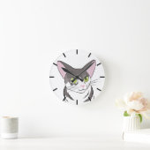 Grijze en witte kat ronde klok (Huis)