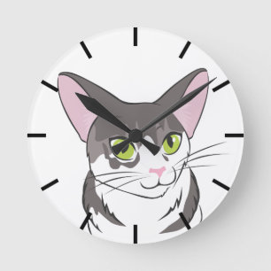 Grijze en witte kat ronde klok