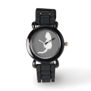 Grijze en witte kat Silhouette Wristwatch Horloge
