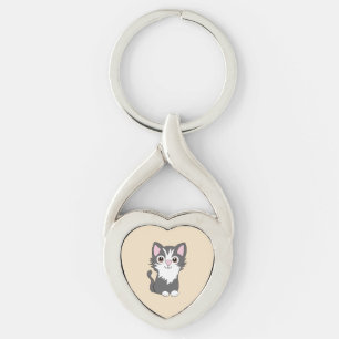 Grijze en witte kat sleutelhanger