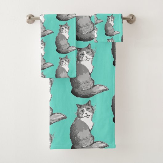 Grijze en witte katten Draaidoekset Bad Handdoek (Insitu)