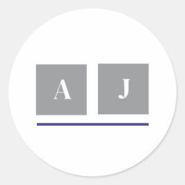 Grijze en witte klassieke initialen ronde sticker