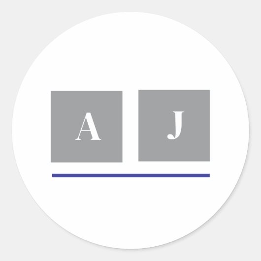 Grijze en witte klassieke initialen ronde sticker (Voorkant)