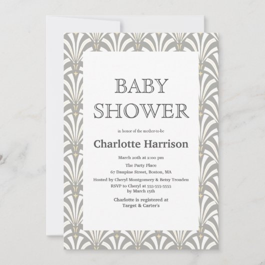  grijze en witte kunst Deco Fans Baby shower Kaart (Voorkant)