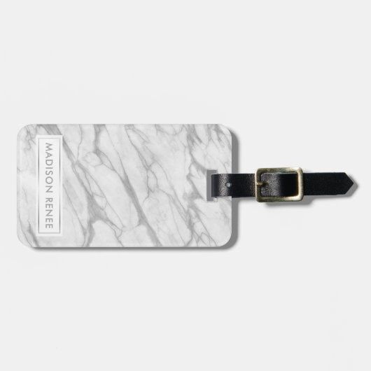 Grijze en witte marmer Stone Persoonlijke naam Bagagelabel (Voorkant horizontaal)
