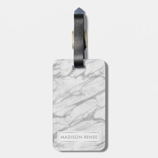 Grijze en witte marmer Stone Persoonlijke naam Bagagelabel (Achterkant verticaal)
