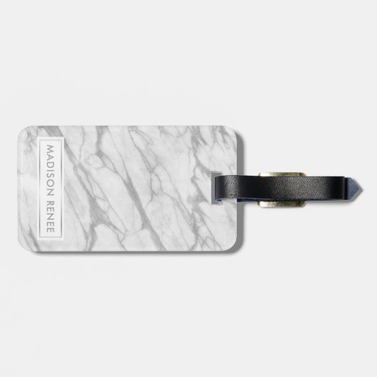 Grijze en witte marmer Stone Persoonlijke naam Bagagelabel (Achterkant horizontaal)