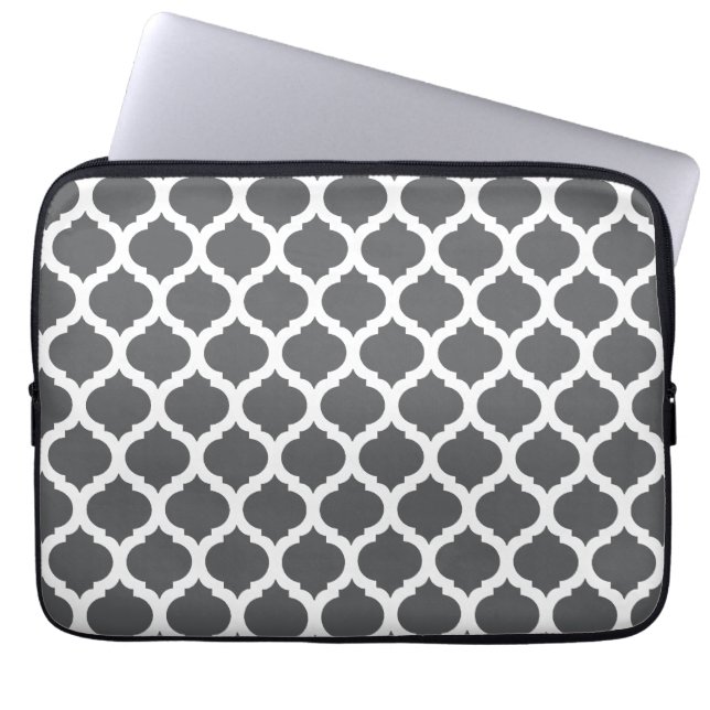 Grijze en witte Marokkaanse laptophoes Laptop Sleeve (Voorkant)