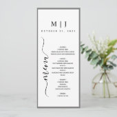 Grijze en witte minimalistische bruiloft menu (Staand voorkant)