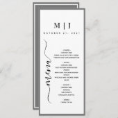 Grijze en witte minimalistische bruiloft menu (Voorkant / Achterkant)