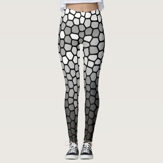 Grijze en witte moderne geometrische mozaïekhoning leggings (Voorkant)