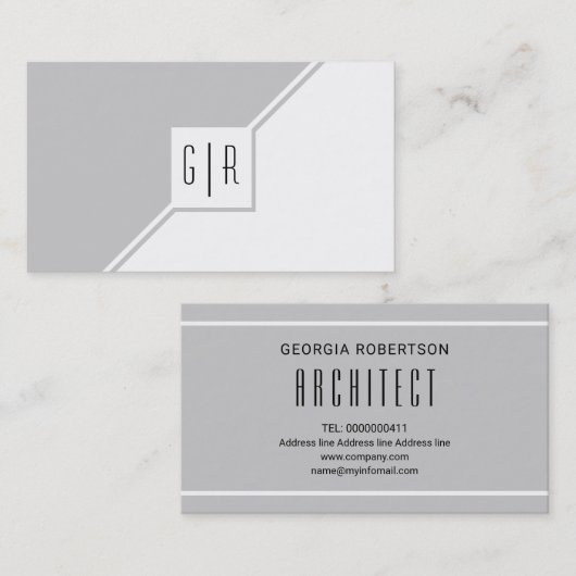 Grijze en witte moderne monogram geometrisch visitekaartje (Voorkant / Achterkant)