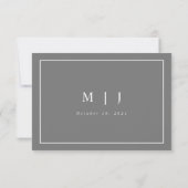 Grijze en witte monogram minimalistische bruiloft RSVP kaartje (Achterkant)
