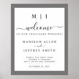 Grijze en witte monogram niet-aangesloten bruiloft poster