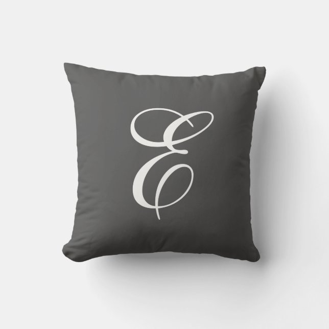 Grijze en witte monogramworp kussen (Voorkant)
