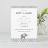 Grijze en witte olifant Polka Dot Baby shower Kaart (Staand voorkant)