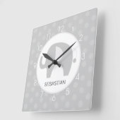 Grijze en witte olifantenwandklok vierkante klok (Hoek)