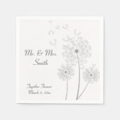 Grijze en witte paardenbloem bruiloft servetten (Voorkant)