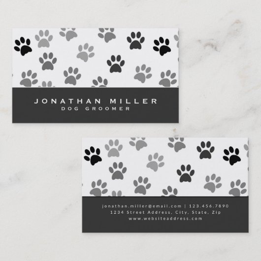 Grijze en witte pagina's | Dog Groomer Visitekaartje (Voorkant / Achterkant)